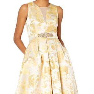 Eliza J Yellow Jacquard Ballgown